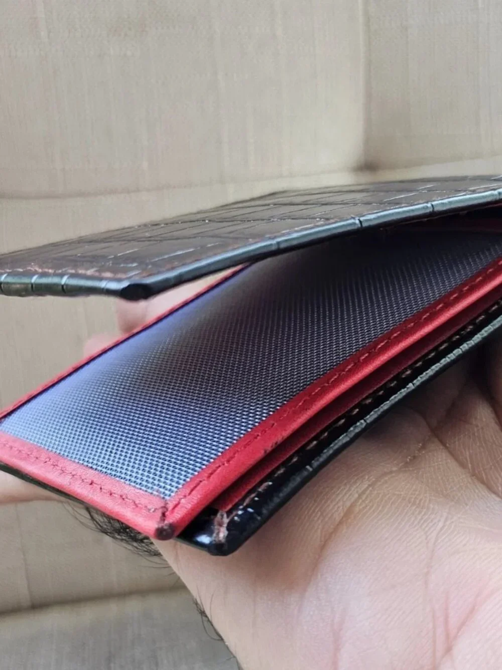Handmade Card Holder Black Genuine Leather Crocodile Pattern Cardholder Read des